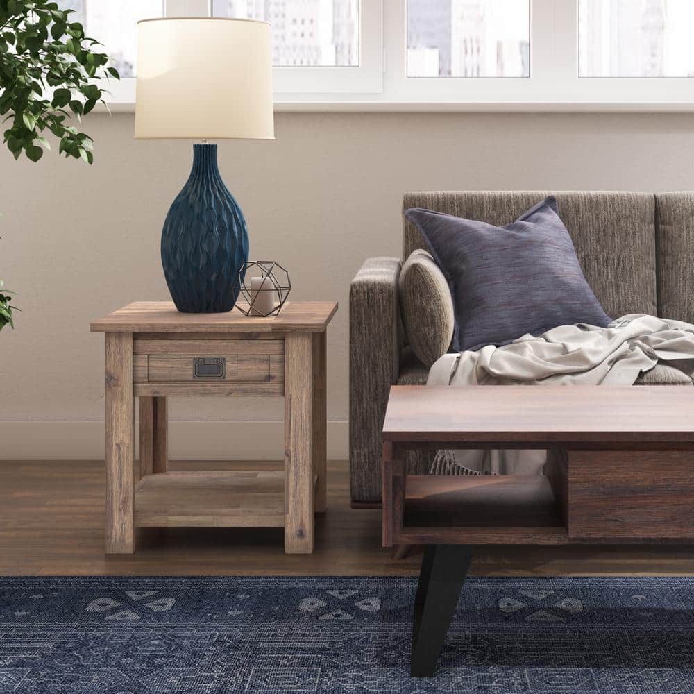 Monroe Rustic Natural Aged Brown Wood End Table with Storage