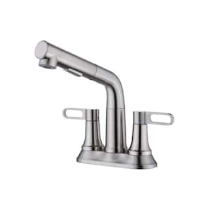 4 in. Centerset Double Handle Bathroom Faucet with Pull Out Sprayer, Hot & Cold Water Mixing Faucet in Brushed Nickel