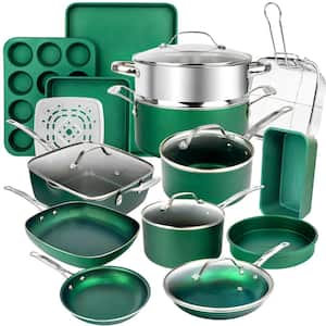 Emerald Green 20-Piece Aluminum Ultra-Durable Triple Layer Non-Stick Cookware and Bakeware Set