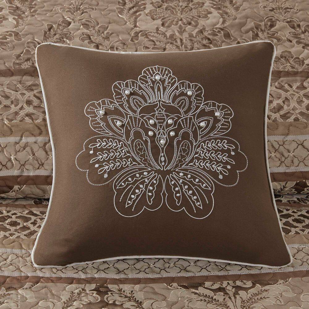 Brown Queen Reversible Jacquard Bedspread Set