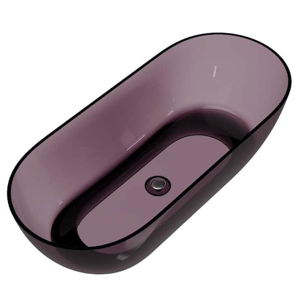 69 in. x 29.5 in. Resin Translucent Freestanding Oval Soaking Bathtub Straight Top with Center Drain in Purple