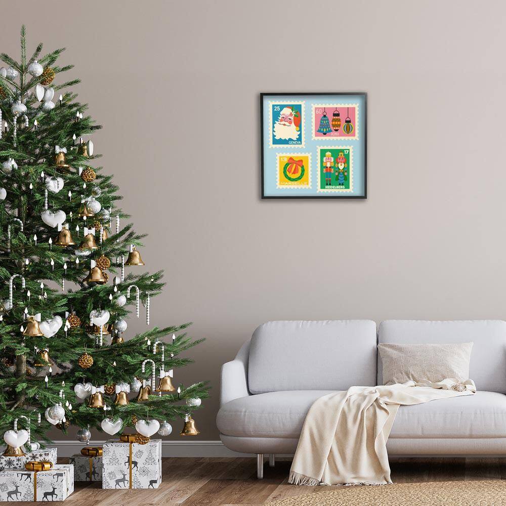 Vintage Christmas Postage Stamps by Carrie Cantwell Black Framed Abstract Giclee Art Print 24 in. x 24 in. price history on PriceWatchPro
