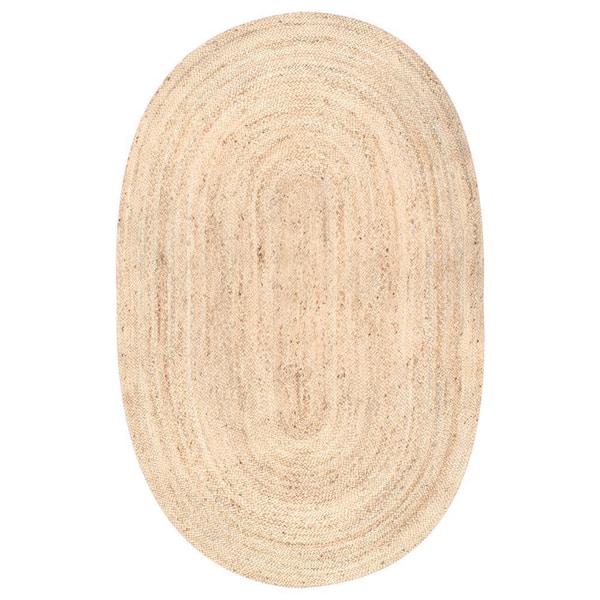 nuLOOM Rigo Chunky Loop Natural Jute Tan 8 ft. x 10 ft. Farmhouse Oval Rug