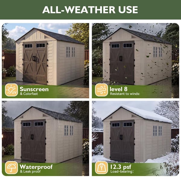 Sizzim 8 ft. W x 12 ft. D Outdoor Gray Resin Storage Plastic Shed