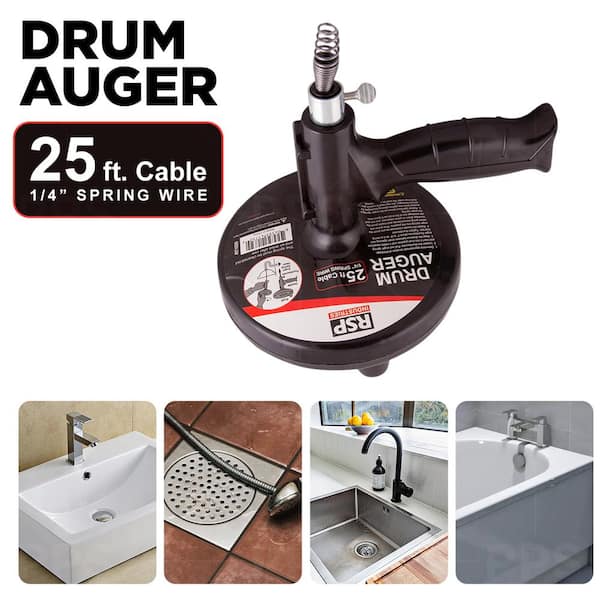 Drain Auger, Plumbing Snake With Drill Adapter, 50ft Heavy Duty Flexible  Sink Steel Drum Auger and Drain unblocking Snake, Manual Or Powered With  Work