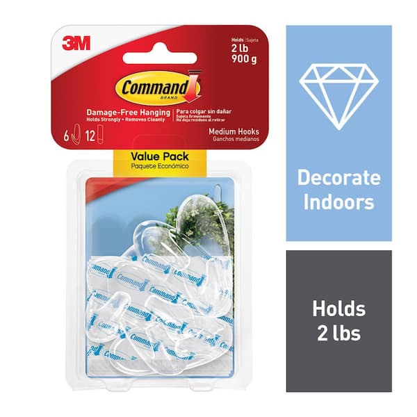 6-Hooks Clear Frosted 6-Medium Water Resistant Strips BATH18-6ES Command 076308728595 Bath Value Pack 