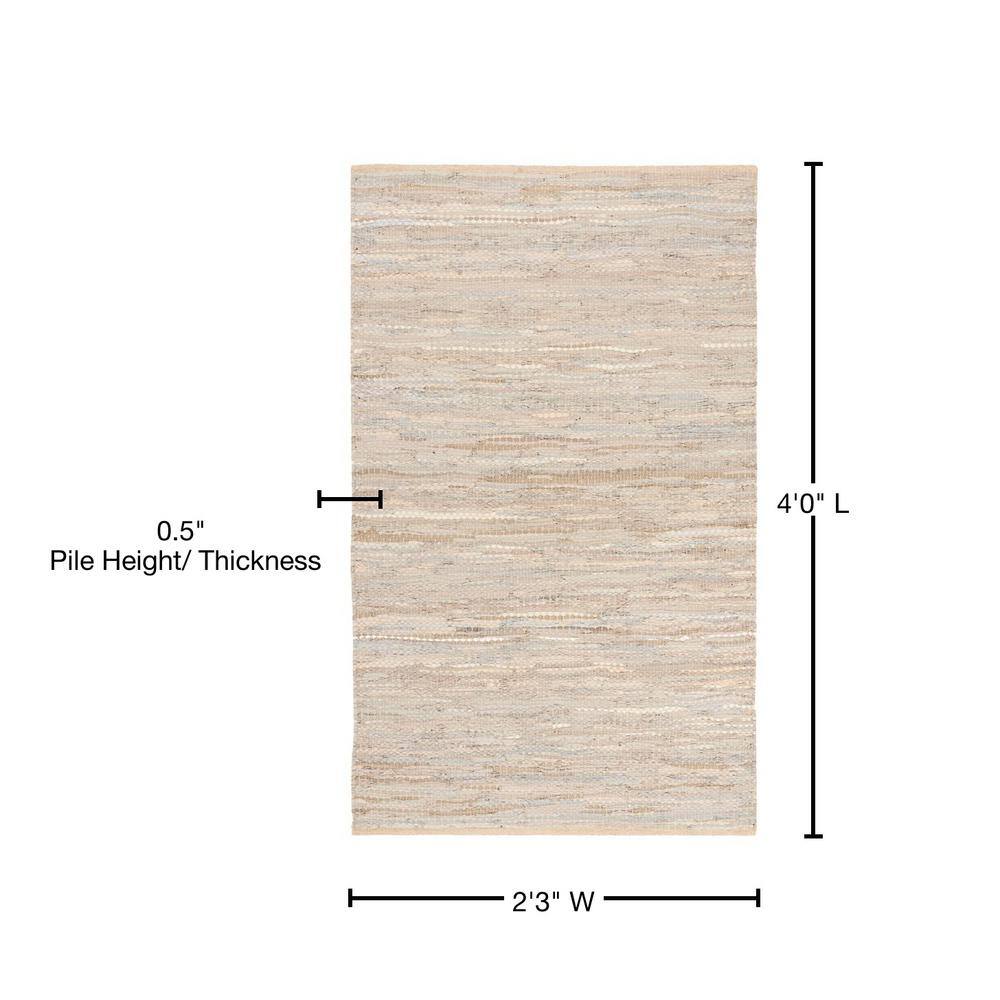Beige Handwoven Genuine Leather Flatweave Area Rug