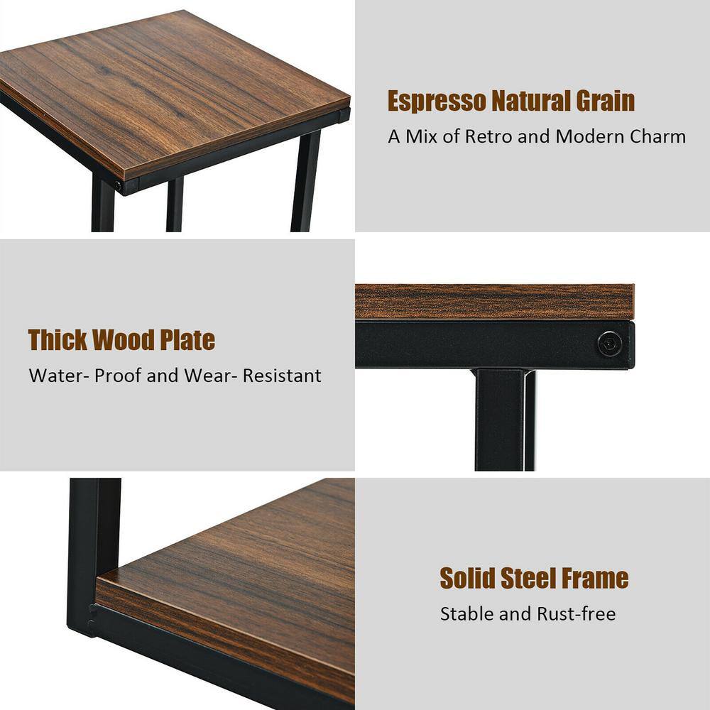 Brown Wood and Metal 3-Tier End Table with Storage