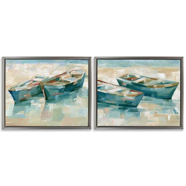 Stupell Industries Rowboat Pairs Washed Ashore by Ethan Harper 2-Pieces Gray Floater Frame Typography Graphic Art Print 17 in. x 21 in.