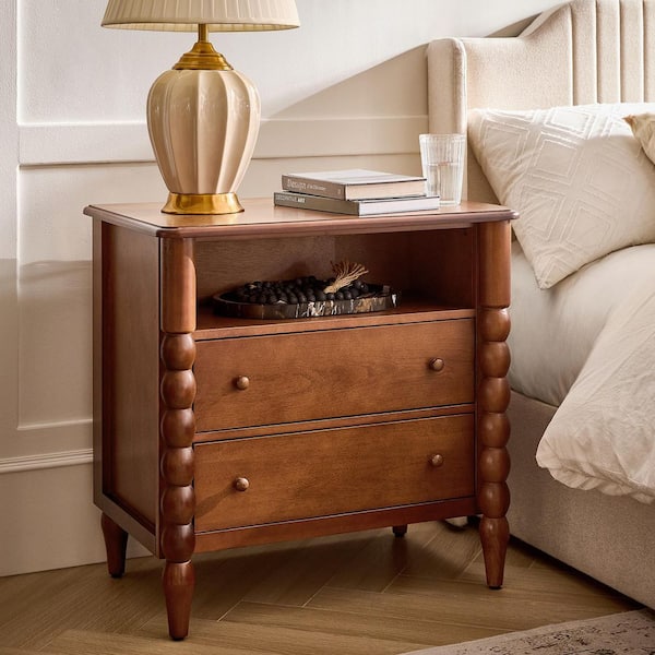 Feodo Brown 3-Drawer 28 in. W Nightstand with Built-in Charge Station