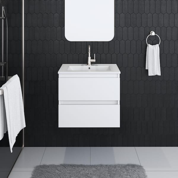Salt 24 in. W x 18 in. D Bath Vanity in White with Ceramic Vanity Top in White with White Basin