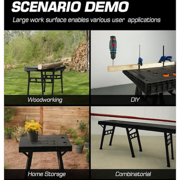 34 in W x 24 in D. Portable Folding Workbench, Lightweight Heavy Duty Shed Shelving Table for Garage and Workshop