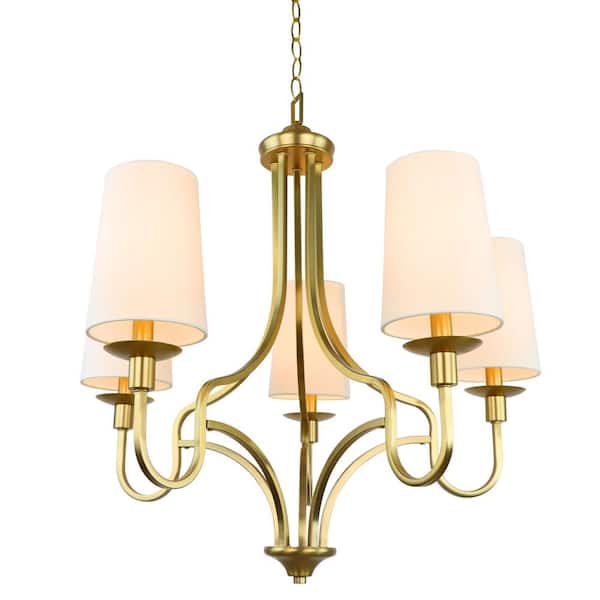 Sunpez 26 in. W, 5-Light Ceiling Light Adjustable Hanging Length Chandelier Gold Light Fixture, E12, No Bulbs Included