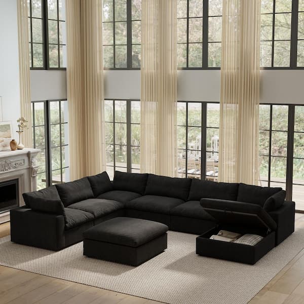 J&E Home 157.32 in. Square Arm Linen 8-Piece Free Combination