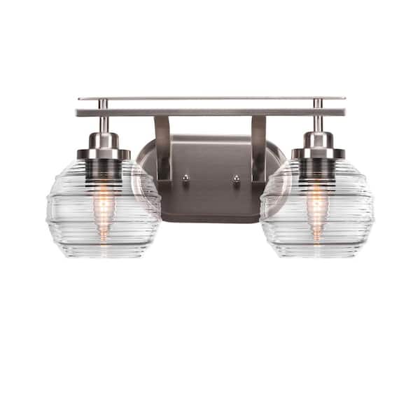 Unbranded Monroe 16.75 in. 2-Light Brushed Nickel Vanity Light 6 in. Clear Ribbed Glass Shade No Bulbs Included