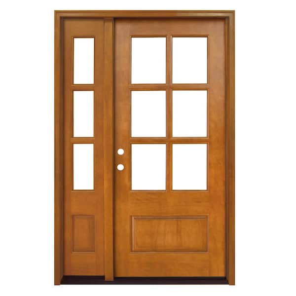 Steves & Sons 52 in. x 80 in. Craftsman Savannah 6 Lite RHIS Autumn Wheat Mahogany Wood Prehung Front Door with Single 12 in. Sidelite