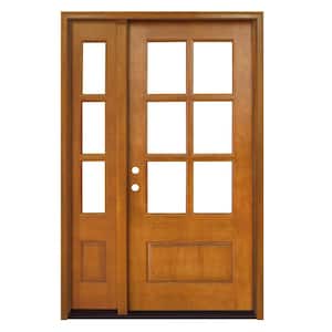 54 in. x 80 in. Craftsman Savannah 6 Lite RHIS Autumn Wheat Mahogany Wood Prehung Front Door with Single 14 in. Sidelite