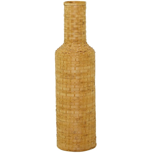 Litton Lane 30 in. Brown Tall Woven Floor Bamboo Wood Decorative Vase