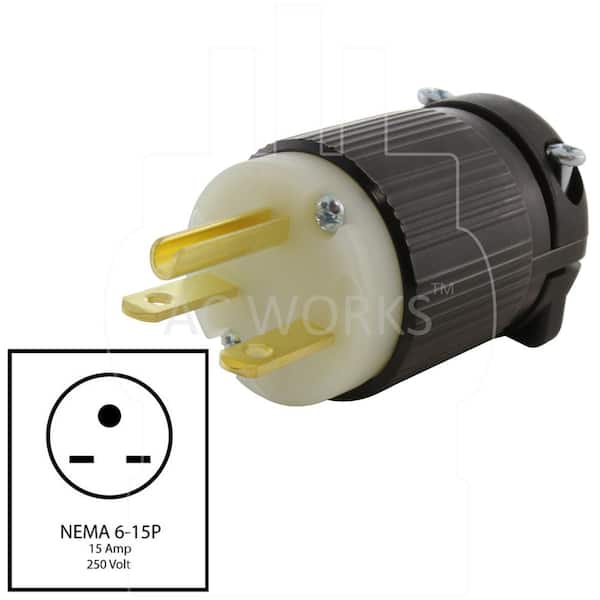 NEMA 6-15P 15A 250V Heavy-Duty Industrial Plug – 3-Pole Straight Blade Male Connector