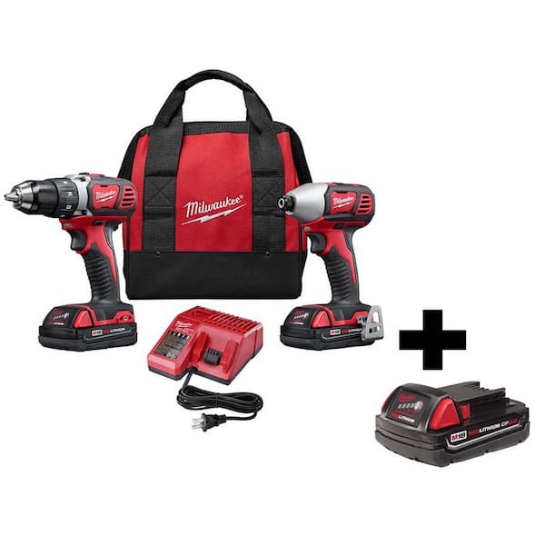 Milwaukee M18 18V Lithium-Ion Cordless Drill/Impact Driver Combo Kit (2-Tool) W/ M18 2.0Ah Compact Battery