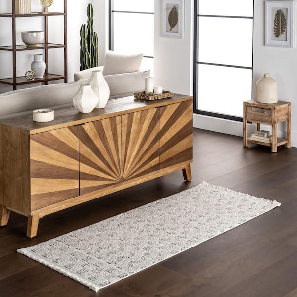 Allona Geometric Tassels Area Ivory 3 ft. x 6 ft. Indoor Runner Rug