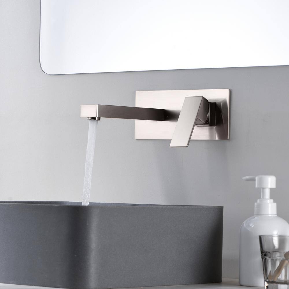Brushed Nickel Single Handle Wall Mount Bathroom Faucet