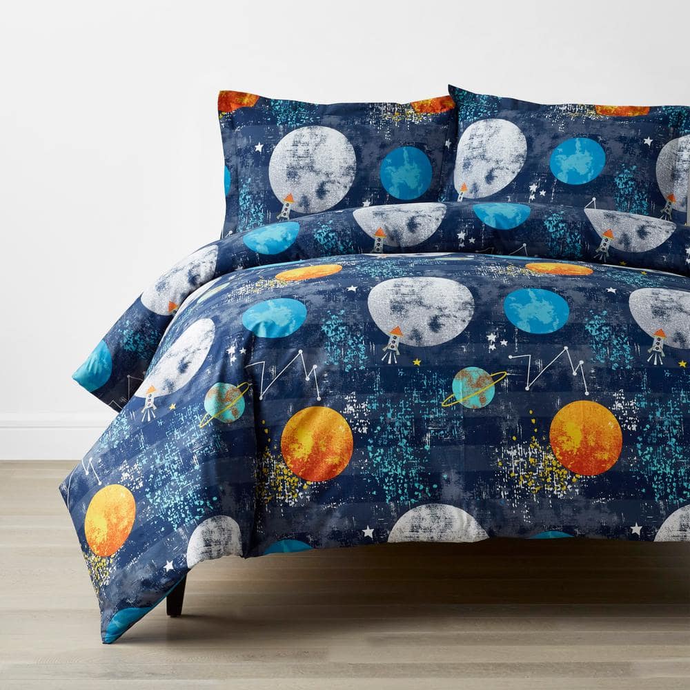 Company Kids Space Travel 3-Piece Multicolored Organic Cotton Percale Queen Duvet Cover Set -  Company Kids by The Company Store, 30339N-Q-MULTI