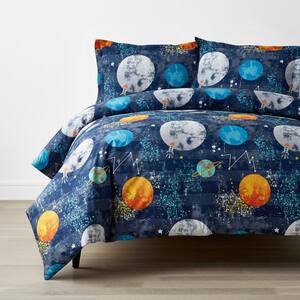 Company Kids Space Travel 3-Piece Multicolored Organic Cotton Percale Full Duvet Cover Set