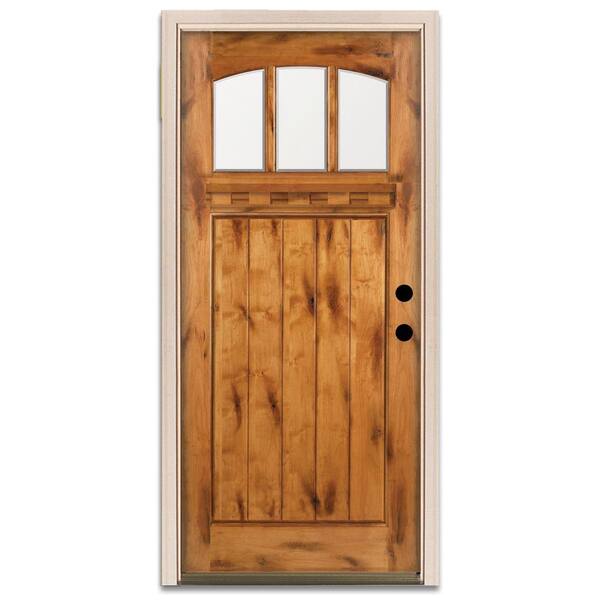Steves & Sons Craftsman 3 Lite Prefinished Knotty Alder Wood Prehung Front Door-DISCONTINUED