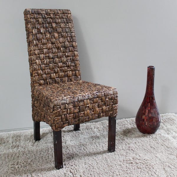 INTERNATIONAL CARAVAN INC Victor Abaca Basket Weave Dining Chairs with Mahogany Hardwood Frame (Set of 2)