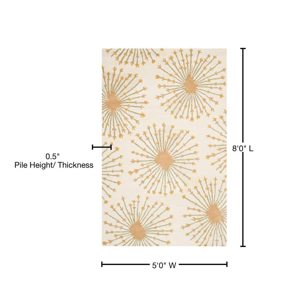 Beige Gold Hand-Tufted Wool Rectangular Area Rug