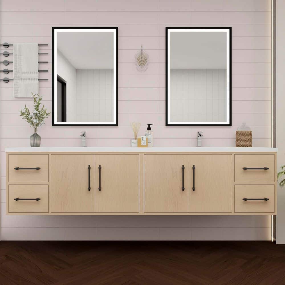 Victoria 84 in. W x 20 in. D x 22 in. H Double Sink Floating Bath Vanity in Yellow Oak with White Acrylic Top price history on PriceWatchPro