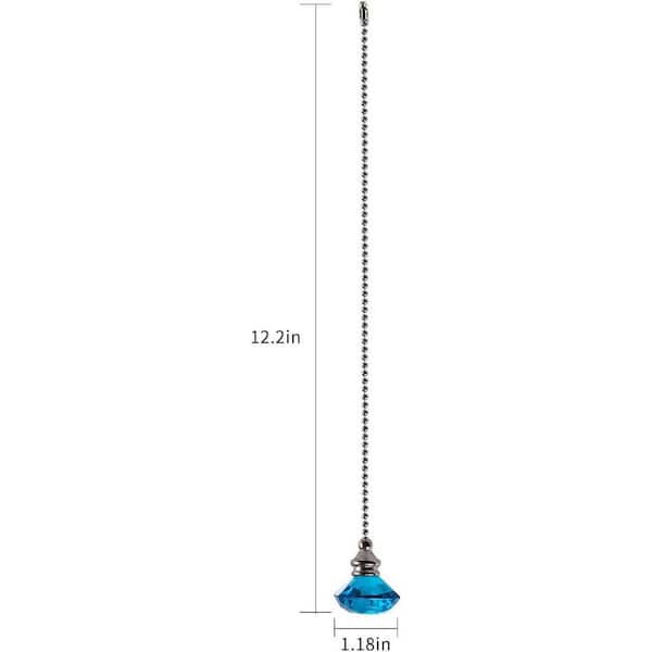 Akahttbn Ceiling Fan Pull Chains - 12 Inch Decorative Glass Pulls With Blue Pattern, Nickel Finish, 2 Pack