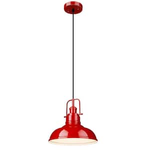 11 in. 1-Light Red standard Industrial Pendant Light with Metal Shade