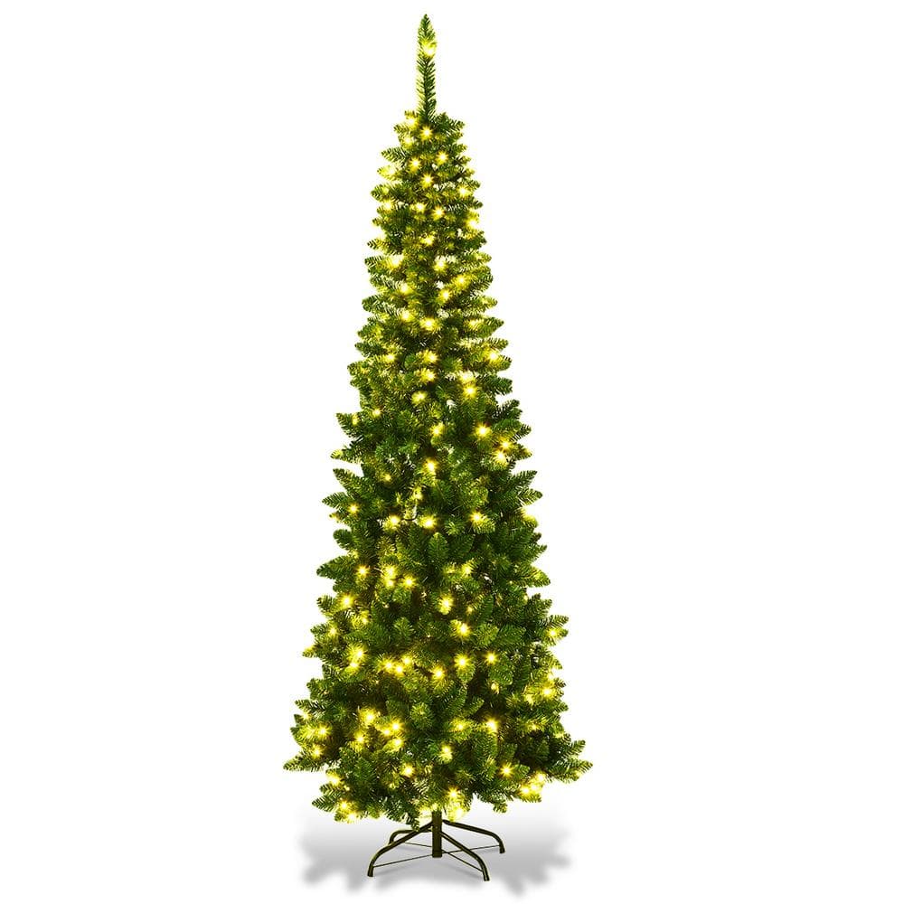 Gymax 7.5 ft. Pre-Lit Pencil Artificial Christmas Tree Traditional Indoor Decoration