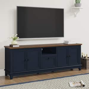 Elegant 72 in. Navy TV Stand with Natural Wood Color Cabinet Top Finish and Hidden Drawer Fits TV's Up to 75 in.