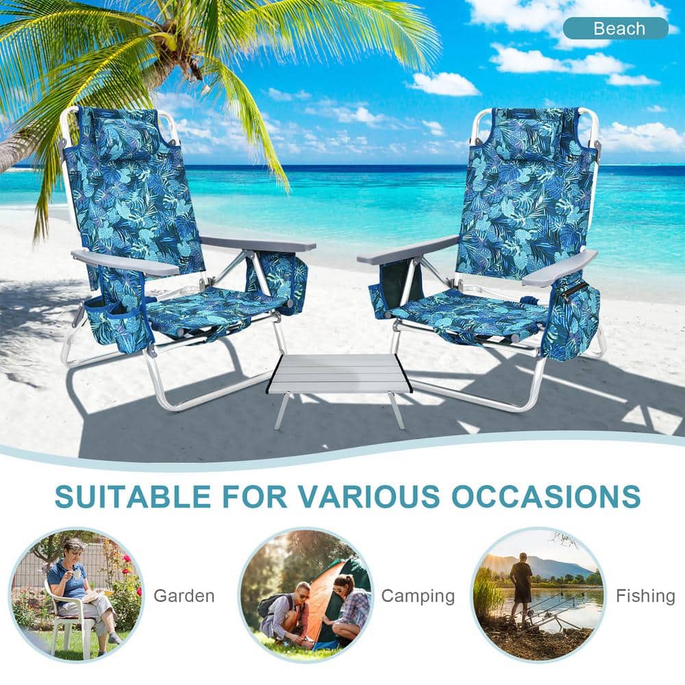 Multicolor Aluminum Folding Beach Chair Set with Side Table