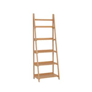 Breville 72 in. Tall Natural Wood 5-Shelf Ladder Bookcase