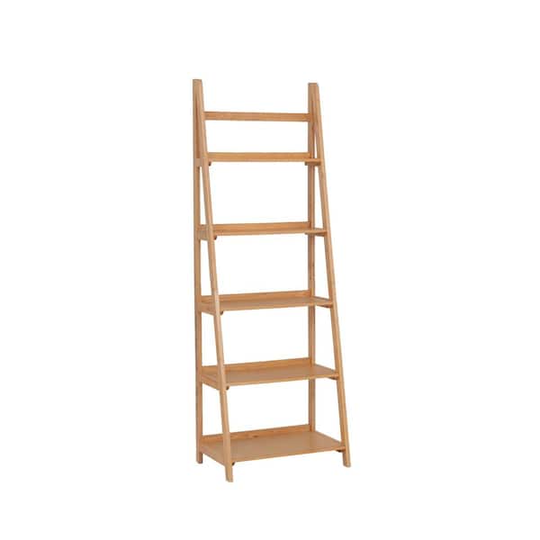 Linon Home Decor Breville 72 in. Tall Natural Wood 5-Shelf Ladder Bookcase