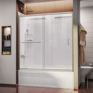 Infinity-Z 56 to 60 in. x 60 in. Semi-Frameless Sliding Tub Door in Brushed Nickel and Backwall