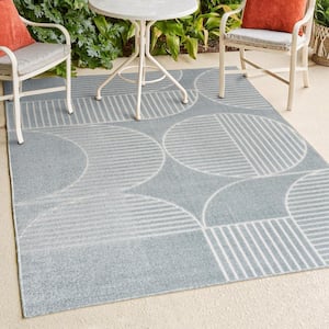 Nordby High-Low Geometric Arch Scandi Striped Light Blue/Cream 3 ft. x 5 ft. Indoor/Outdoor Area Rug