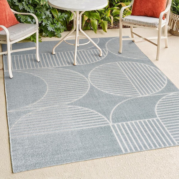 JONATHAN Y Nordby High-Low Geometric Arch Scandi Striped Light Blue/Cream 3 ft. x 5 ft. Indoor/Outdoor Area Rug