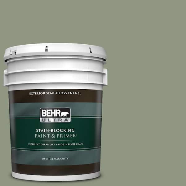 BEHR ULTRA 5 gal. #PPU11-17 Hillside Green Semi-Gloss Enamel Exterior Paint & Primer