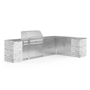 Signature Series Stainless Steel 11-Piece L Shape Outdoor Kitchen Cabinet Set with Natural Gas Platinum 40 in. Grill