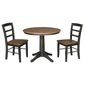 3-Piece Set Distressed Hickory and Washed Coal 36 in. Round Dining table with 2-Side Chairs