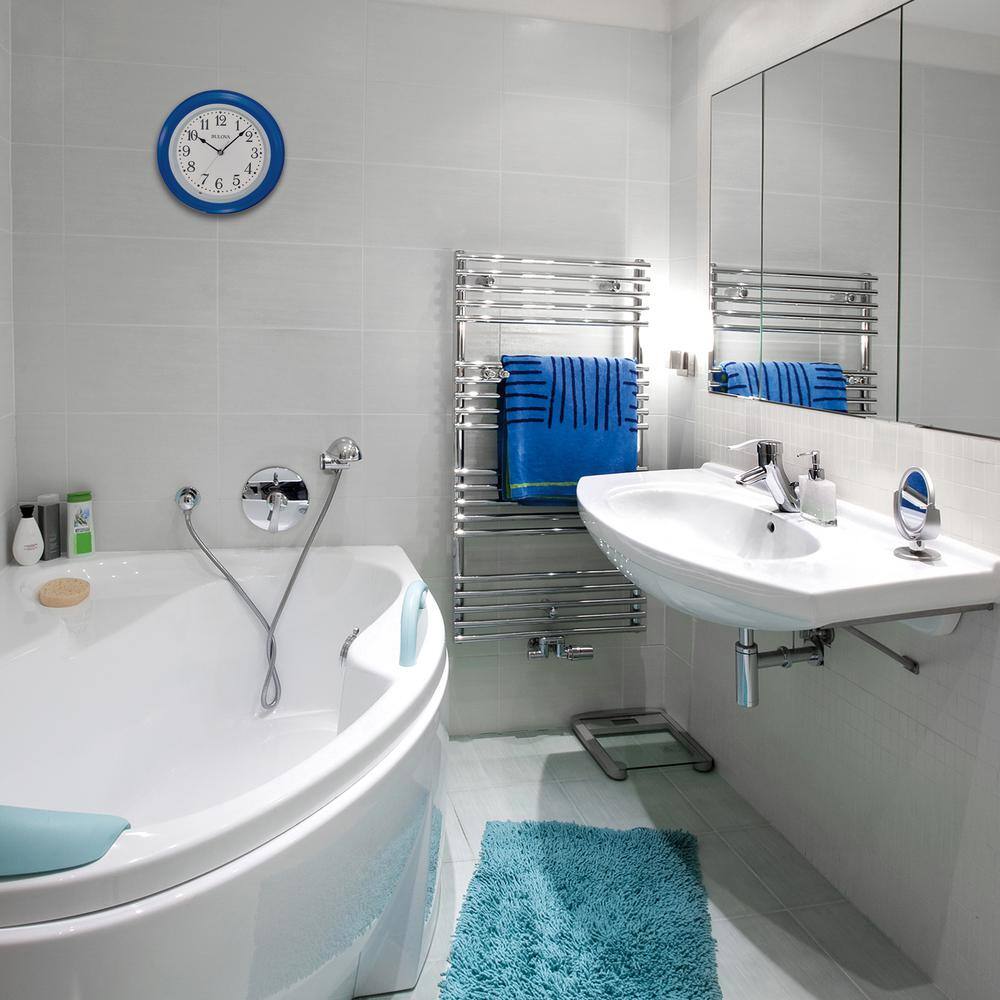 Blue and Silver Glass Round Silent Wall Clock