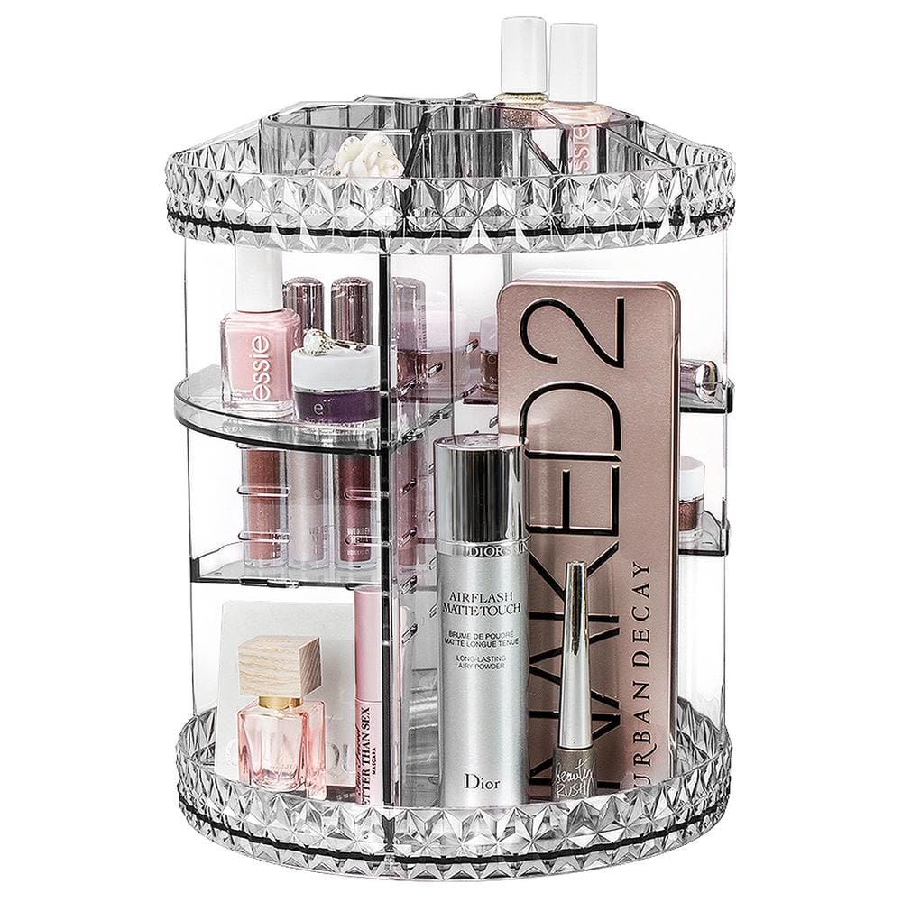 Clear Rotating Multi-Tier Cosmetic Organizer with Divided Slots