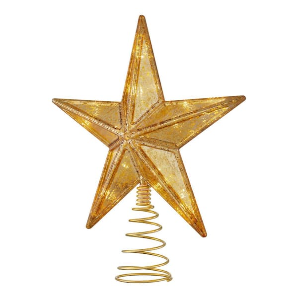 Home Accents Holiday 11 in. LED Gold Star Tree Topper 24IA0004W 