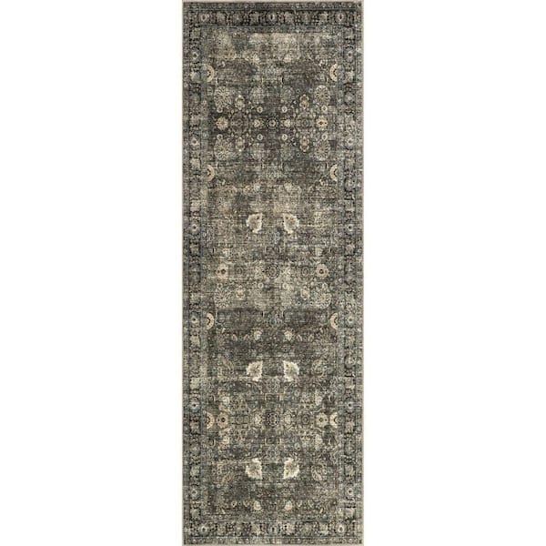Bayberry Vintage Machine Washable Green Grey 2 ft. x 6 ft. Indoor/Outdoor Patio Runner Rug