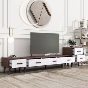 70.9 in. White and Brown 3 Piece TV Stand set with 2 End Tables with Drawers Fits TV's up to 80 in.